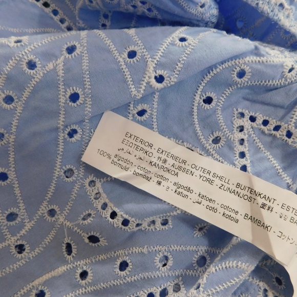 ZARA Embroidered Eyelet Lace Dress Light Blue White Tiered Midi Summer X-Small - Picture 13 of 16